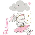 Sticker prénom personnalisable lapine se balançant Sticker prénom personnalisable lapine se balançant