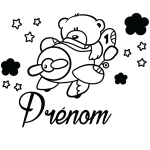 Sticker prnom personnalisable ourson dans l?avion