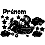 Sticker prénom personnalisable ourson dans l'avion et nuages Sticker prénom personnalisable ourson dans l'avion et nuages