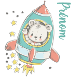 Sticker prénom personnalisable ourson dans la fusée spatiale Sticker prénom personnalisable ourson dans la fusée spatiale