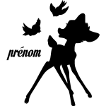 Sticker prénom personnalisable le petit faon et ses amis les oiseaux Sticker prénom personnalisable le petit faon et ses amis les oiseaux
