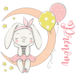 Sticker prnom personnalis lapin assis sur la lune