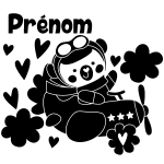 Sticker prénom personnalisé ourson amoureux dans l'avion Sticker prénom personnalisé ourson amoureux dans l'avion