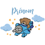 Sticker prénom personnalisé ourson dans l'avion Sticker prénom personnalisé ourson dans l'avion