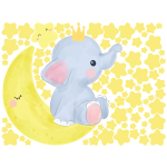 Sticker prince lphant assis sur la lune + 80 toiles