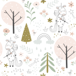 Sticker tapisserie chambre enfant les licornes des bois