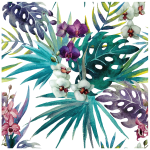 Sticker tapisserie tropicale orchides sauvages et feuilles de palmier
