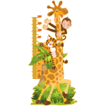 Sticker toise girafe, singe et petit tigre