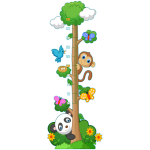 Sticker toise panda, singe et les papillons