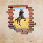 Sticker trompe l'oeil cheval dans la trame de briques
