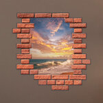 Sticker trompe l'oeil coucher de soleil dans un cadre de brique