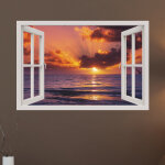 Sticker trompe l'oeil coucher de soleil  la mer