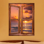 Sticker trompe l'oeil coucher de soleil sur la mer