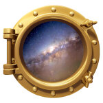 Sticker trompe l'oeil hublot avec nebulas Sticker trompe l'oeil hublot avec nebulas