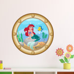 Sticker trompe l'oeil hublot avec sirne dessin anim
