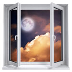 Sticker trompe l'oeil lune et nuages Sticker trompe l'oeil lune et nuages