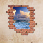 Sticker trompe l'oeil mer dans un cadre de brique