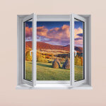 Sticker trompe l'oeil meules de foin sur la colline