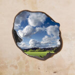 Sticker trompe l'oeil nuages  travers une brlure