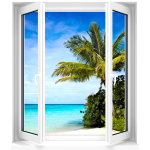 Sticker trompe l'oeil palmier et plage Sticker trompe l'oeil palmier et plage