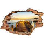 Sticker trompe l'oeil le pont et le coucher de soleil