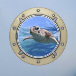 Sticker trompe l'oeil tortue de mer dans hublot