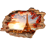 Sticker trompe l'oeil la tour eiffel en automne