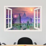 Sticker trompe l'oeil ville trangre en violet