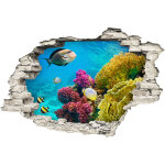 Sticker trompe l'?il poissons dans une mer bleue Sticker trompe l'?il poissons dans une mer bleue