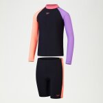 Ensemble fille haut rash et jammer colorblock noir / corail