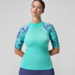 Haut femme rash imprim� � manches courtes turquoise