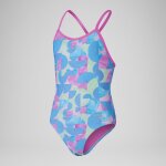 Haut de maillot de bain fille avec dos en v allover digital pour filles rose / bleu