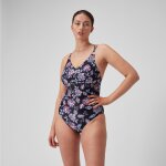 Maillot de bain 1 pice galbant  bretelles et imprim pour femmes noir / violet