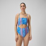 Maillot de bain ajour� � imprim� pour femmes bleu de s�vres / magenta brume