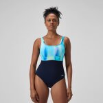 Maillot de bain femme effet galbant imprim� contour eclipse bleu marine / vert