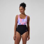 Maillot de bain femme effet galbant imprim� contour eclipse noir / rose
