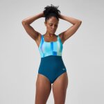 Maillot de bain femme effet galbant imprim contour eclipse sarcelle fonc / vert