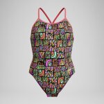 Maillot de bain fille club training dos en v imprim� noir / corail