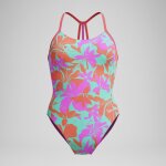 Maillot de bain fille club training imprim lane line back rose / vert