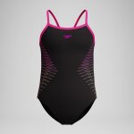 Maillot de bain fille plastisol placement � bretelles fines noir / rose