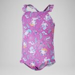 Maillot de bain fille  volant et fines bretelles digital pour filles rose kiki / violeta / caribe