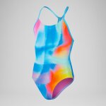 Maillot de bain  imprim sur l'ensemble avec dos lane line pour fille rose / jaune