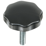Bouton etoile diam�tre 44 mm, bak�lite, � tige filet�e m8 x 25 mm, en acier zingu�