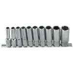 Jeu de 10 douilles longues 6 pans entraînement 3 / 8'' métrique Jeu de 10 douilles longues 6 pans entraînement 3 / 8'' métrique