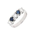 Alliance saphirs 0. 76 carat et diamants 0. 69 carat or blanc 3. 61g