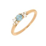 Bague aigue - marine 0. 14 carat et diamants 0. 10 carat or jaune 1. 82g
