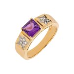 Bague am�thyste 0. 90 carat et diamants 0. 10 carat or jaune 5. 26g
