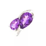 Bague amthystes 3. 29 carats et diamants 0. 07 carat or blanc 5. 90g