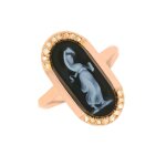 Bague ancienne cam�e rose de diamants or rose 2. 93g