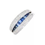 Bague articule saphirs 1. 17 carat et diamants 1. 10 carat or blanc 10. 27g